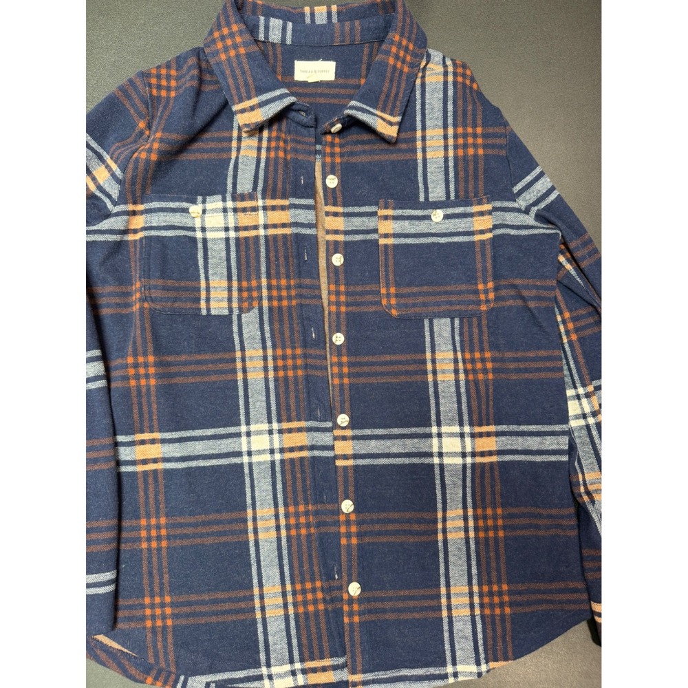Thread & Supply Navy Multi Plaid Flannel Button Down Shirt T1084PVSDG women L